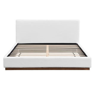 Queen Size Upholstered Bed With Solid Base Frame - White