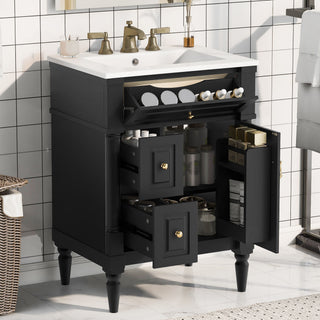 Freestanding Bathroom Vanity With Sink, Adjustable Shelf & Flip Drawer