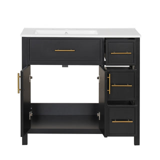 Modern Bathroom Vanity With Sink Top, 2 Doors And 3 Drawers