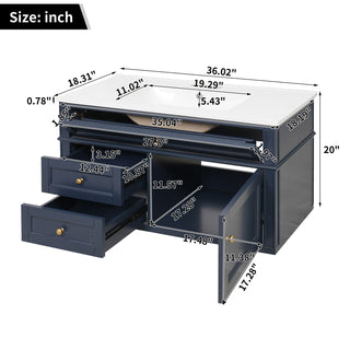 Modern Wall Mounted Floating Cabinet With Double Drawer And Sink