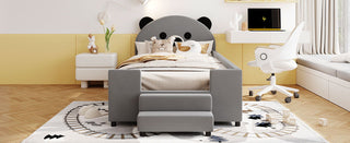 Upholstered Daybed With Bear Shaped Headboard, Hydraulic System And Breathable Fence