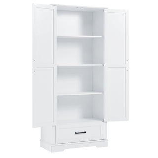 Tall Bathroom Storage Cabinet With 2 Doors And 2 Drawer, Adjustable Shelf - White