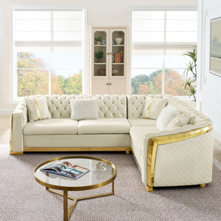 L Shaped Chesterfield Sectional Sofa With Stainless Steel Accents