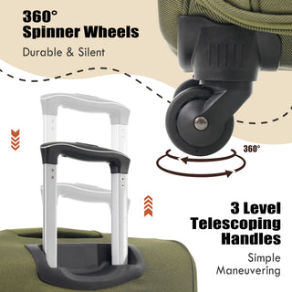 Softside Luggage Expandable 3 Piece Set Upright Spinner Lightweight Travel Suitcase 22" / 26" / 30" - Army Green