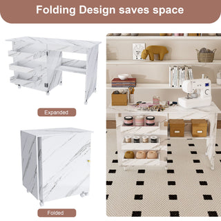 4 In 1 Folding Sewing Table With Lockable Wheels, Multi Functional Craft Station - White