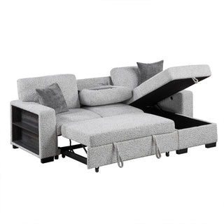 Buzz - Reversible Sleeper Sectional Sofa With Storage Chaise, Console Arm, USB Charging & Cup Holders - Gray