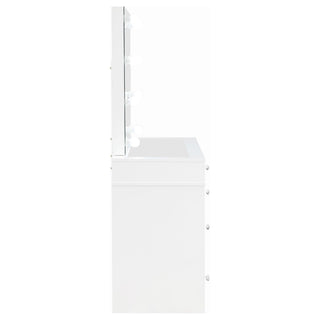 Winona - Makeup Vanity Set With Bulb Lit Mirror And Upholstered Stool - White