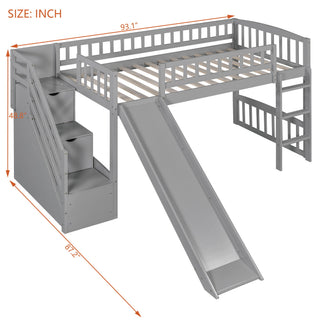 Loft Stairway Bed With 2 Drawers, Convertible Ladder And Slide
