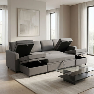 Extra Wide U - Shape Convertible Sleeper Sofa Bed With Dual Storage Ottoman