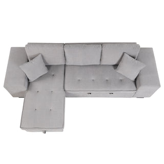 Modern L-Shape 3 Seat Reversible Sectional Couch, Pull Out Sleeper Sofa With Storage Chaise And 2 Stools For Living Room Furniture Set