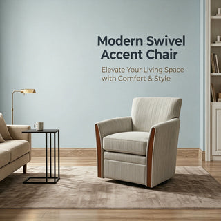 Swivel Accent 360° Rotating Armchair With Turntable Base For Living Room - Cream Beige