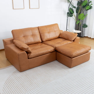 L - Shaped Modular 2 Seater Sofa With Movable Ottoman And High Density Sponge Cushions For Living Room