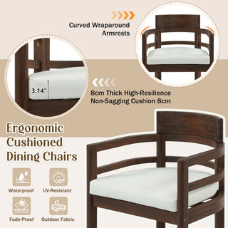 5 Piece Round Patio Table & Cushioned Armrest Chairs, Outdoor Dining Set With Umbrella Hole