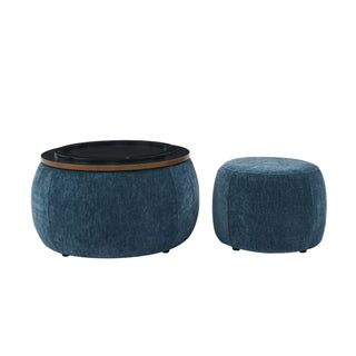 Round Storage Ottoman, 2 In 1 Function, End Table And Ottoman