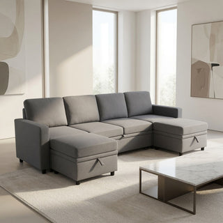 Extra Wide U - Shape Convertible Sleeper Sofa Bed With Dual Storage Ottoman