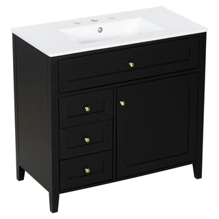 Bathroom Vanity With Sink, 3 Drawers & Cabinet With Adjustable Shelves