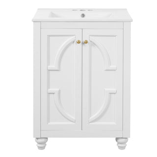 Bathroom Vanity With Ornate Elliptical Motif, Soft Close Hinges