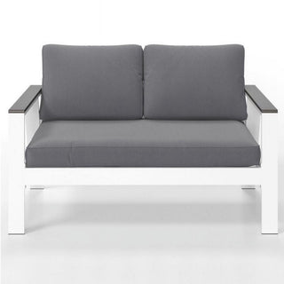 All Weather Patio Loveseat With Armrests & Angled Backrest - White / Gray