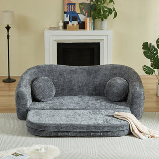 Curved Convertible Sofa, 2 In 1 Frameless Folding Sofa Bed With Pull Out Base And Deep Seat
