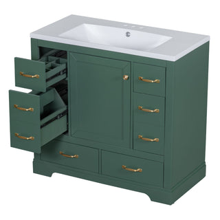 Modern Bathroom Vanity With Sink, 6 Drawers, Adjustable Shelf