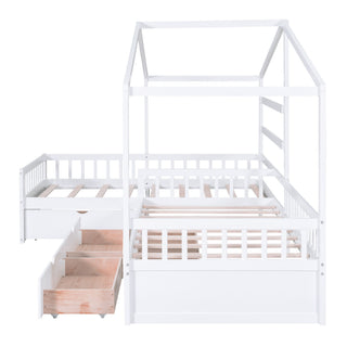 L Shape Platform Bed With 3 Storage Drawers