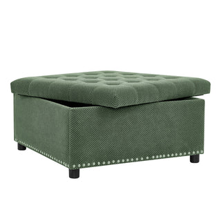 Square Tufted Storage Ottoman With Nailhead Trim
