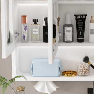 Wall Mounted Bathroom Mirror Cabinet With LED Lights, Anti Fog & Explosion Proof, Touch Control Medicine Cabinet, 3 Color Lighting - White