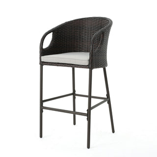 Outdoor 31" Rattan Barstools With Waterproof Cushions (Set of 2) - Multi Brown