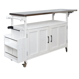 Foldable Outdoor Kitchen Island With Lockable Wheels, Storage Cabinet And Towel Rack For Patio
