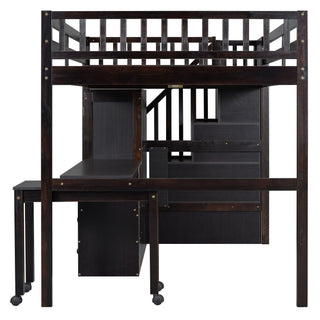 Loft Bed With Stairs, Bookshelf, Drawers, Desk & Wardrobe, Space Saving Multifunctional Furniture