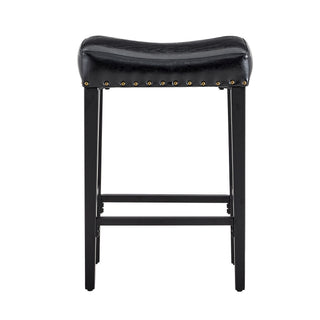 Bar Stool With Brass Nailhead Trim (Set of 2) - Black