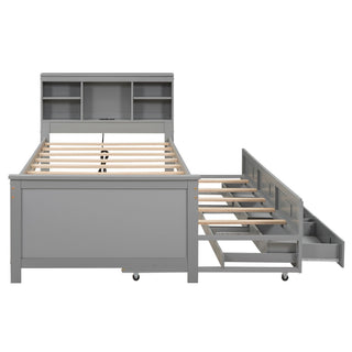 Platform Bed With Storage Headboard, USB, Trundle And 3 Drawers