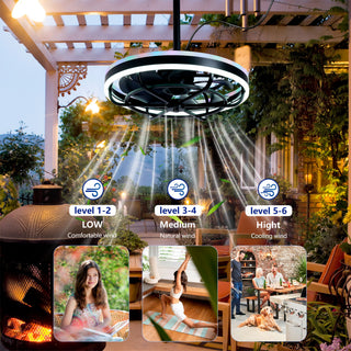 Ceiling Fan Light LED Light Source And Remote Control, 3000 - 6500K Dimmable LED Fan Light, 6 Speeds, For Living Room - Matte Black