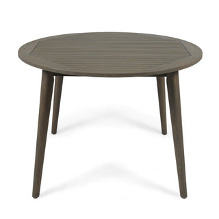 Round Outdoor Patio Table With Slatted Top - Gray