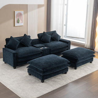 Sectional Sofa Upholstered Sofa With Two Removable Ottoman, Two USB Ports, Two Cup Holders And Large Storage Box For Living Room