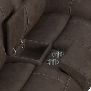 Topeka - Loveseat With Console, Hidden Cups - Rocky Brown