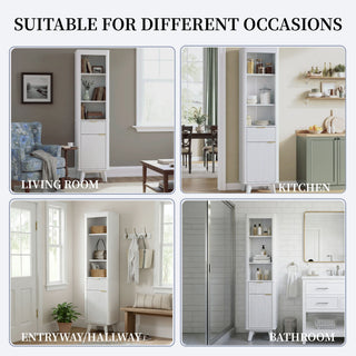 Tall Bathroom Storage Cabinet With Adjustable Shelves And 1 Drawer & Door