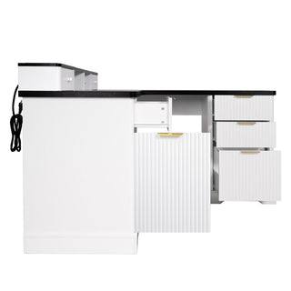 Fluted L-Shaped Desk With Charging Station & Storage Cabinet