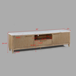 Fluted TV Stand With Accents - Natural Wood / White