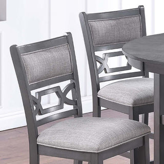 5 Piece Counter Height Dining Set With Storage Shelves Round Table And Upholstered High Chairs - Gray