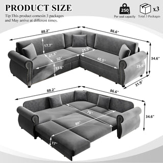 L-Shaped Sofa Couch With Pull-Out Bed