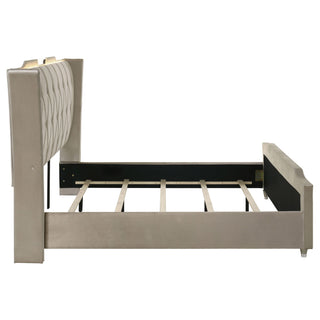 Mika - LED Upholstered Bed With Tufted Wingback Headboard And Ambient Lighting