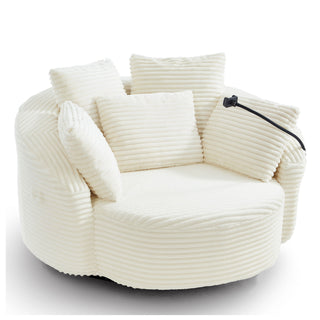 Swivel Accent Barrel Chair With Adjustable Phone Holder, 5 Pillows For Living Room