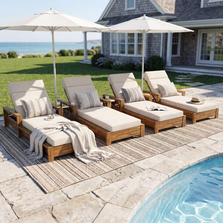 Chaise Lounge Set With 4 Fold Cushion And Built In Headrest, 3 Position Adjustable