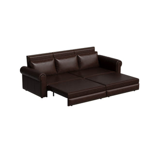 3 In 1 Convertible Sleeper Sofa With Nailhead Trim & Rolled Arm