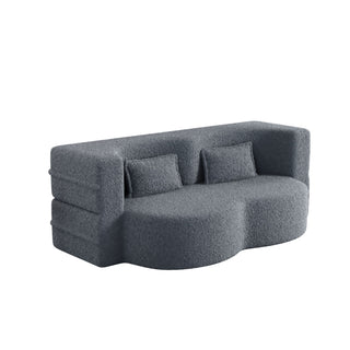 Modern Floor Sofa, With 2 Pillows, Convertible Teddy Fabric Foam Filled Bed
