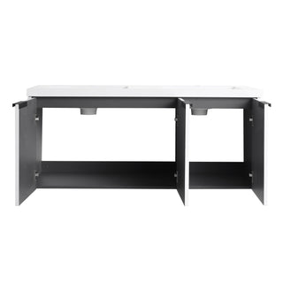 Contemporary Wall Mounted Bathroom Vanity With Resin Double Sink