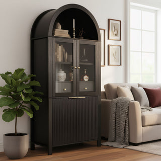 Fluted Tall Arched Pantry Cabinet With Adjustable Shelves