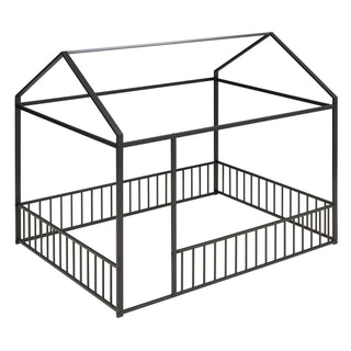 Metal Bed House Bed Frame With Fence