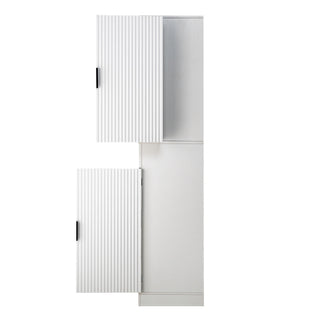 Fluted Kitchen Pantry Cabinet With 3 Keyboard Drawers & 6 Adjustable Door Shelves